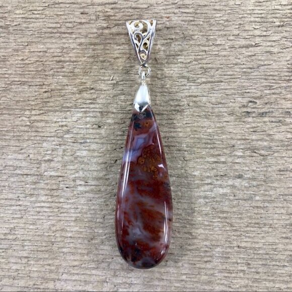 Red Crazy Lace Agate Necklace Pendant - Picture 1 of 4